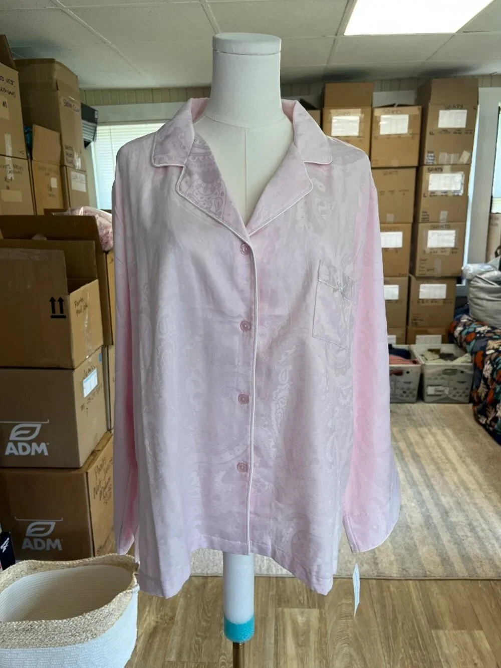 NEW Miss Elaine 2 Pc Pajama Set Pink Jacquard Paisley XL